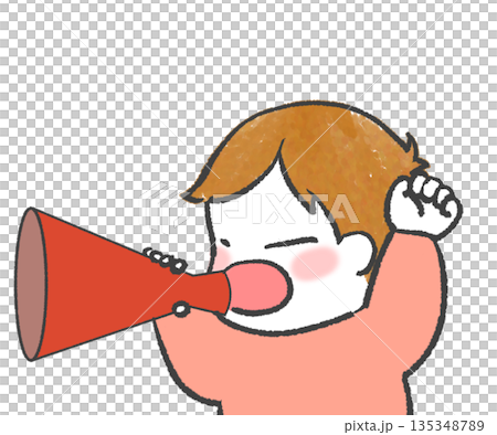 メガホンで声援を送る男の子 135348789