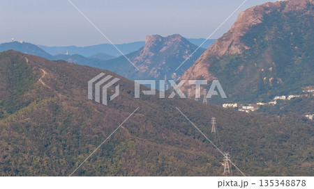Mountain Range Landscape With Rolling Hills, Power Lines, hk Mountain Range Landscape With Rolling Hills, Power Lines, hk 135348878