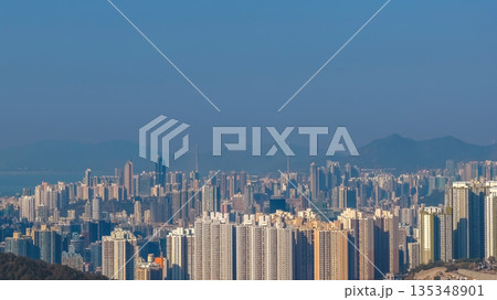 Jan 11 2022 Buildings And Distant Mountain Range In Background, Kowloon 135348901