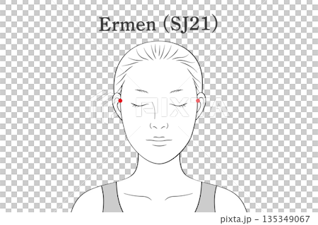 耳門（じもん）のツボのイラスト素材（英語表記） 135349067