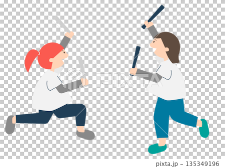 スポーツの応援をする女性二人のイラスト素材 スポーツの応援をする女性二人のイラスト素材 135349196
