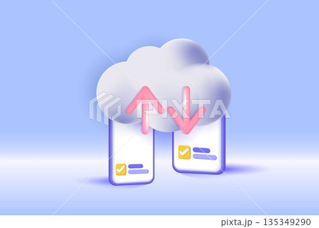3D cloud storage concept with upload and download arrows, modern data transfer illustration for digital technology, online backup, syncing, and cloud computing services. vector design. 3D cloud storage concept with upload and download arrows, modern data transfer illustration for digital technology, online backup, syncing, and cloud computing services. vector design. 135349290