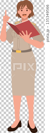 female government worker in uniform presenting information education concept female government worker in uniform presenting information education concept 135349566