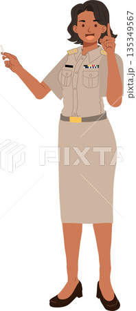 thai civil servant female government officer in official uniform standing and explaining concept thai civil servant female government officer in official uniform standing and explaining concept 135349567