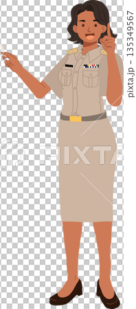 thai civil servant female government officer in official uniform standing and explaining concept thai civil servant female government officer in official uniform standing and explaining concept 135349567