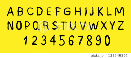 English alphabet. Childlike handwriting with crayon and chalk texture for playful font or for school study and kindergarten learning with fun letters. Vector illustration English alphabet. Childlike handwriting with crayon and chalk texture for playful font or for school study and kindergarten learning with fun letters. Vector illustration 135349595