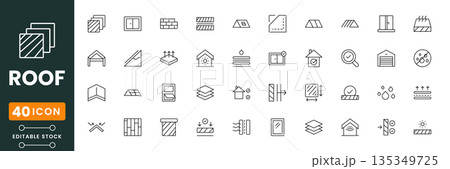 Roof icon set, house roof construction symbols, home building and real estate icons, modern flat vector illustrations for web Roof icon set, house roof construction symbols, home building and real estate icons, modern flat vector illustrations for web 135349725