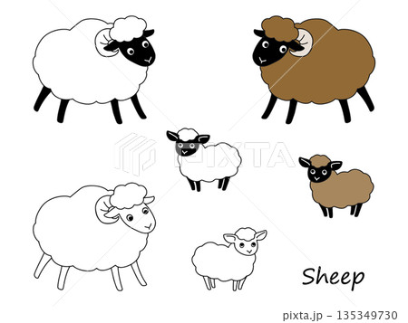 かわいい羊の手描きイラスト素材 135349730