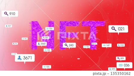 Displaying stylized purple NFT letters in digital space, with search, profile and envelope icons Displaying stylized purple NFT letters in digital space, with search, profile and envelope icons 135350162