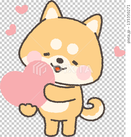 Brown Shiba Inu holding a heart Brown Shiba Inu holding a heart 135350271