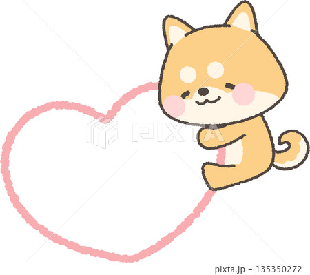 ハートに抱きつく茶色の柴犬 135350272