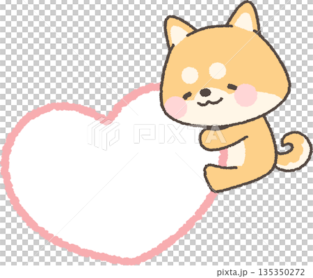 ハートに抱きつく茶色の柴犬 135350272