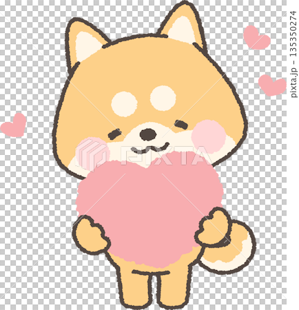 Brown Shiba Inu holding a heart Brown Shiba Inu holding a heart 135350274