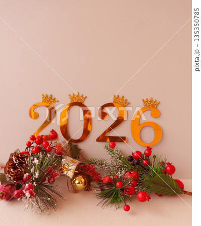 new year greeting card with red and yellow flowers new year greeting card with red and yellow flowers 135350785