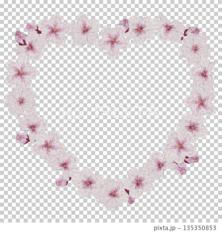【桜の花のハートフレーム】手刺繍イラスト素材 135350853