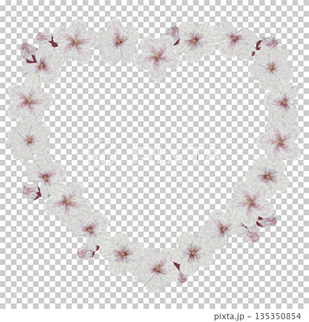 【桜の花のハートフレーム】手刺繍イラスト素材 135350854