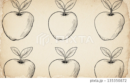 Apple Orchard Sketch - hand-drawn apples repeating on beige textured background, vintage aesthetic. 135350872
