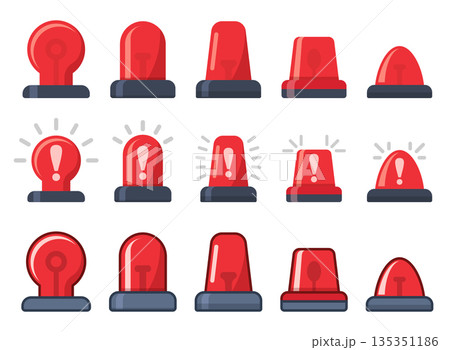 Alarm siren icon set collection in flat style. Emergency lamp vector illustration on isolated background. Ambulance and police light bulb sign business concept. 135351186