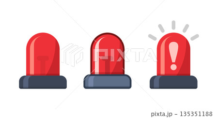 Alarm siren icon set collection in flat style. Emergency lamp vector illustration on isolated background. Ambulance and police light bulb sign business concept. 135351188