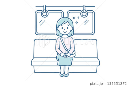 電車で座席に座る女性のイラスト　通勤・通学・車内マナー・公共交通機関 135351272