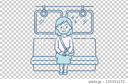 電車で座席に座る女性のイラスト　通勤・通学・車内マナー・公共交通機関 135351272