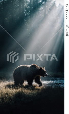 森の中の熊の縦長素材 135351273