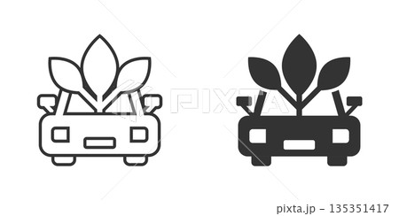 Eco car icon in flat style. Leaf and auto vector illustration on white isolated background. Bio charging sign business concept. 135351417