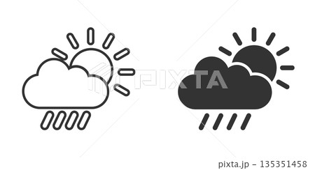 Weather icon in flat style. Sun, cloud and rain vector illustration on white isolated background. Meteorology sign business concept. Weather icon in flat style. Sun, cloud and rain vector illustration on white isolated background. Meteorology sign business concept. 135351458