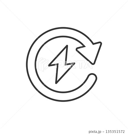 Energy recharge icon in flat style. Voltage and arrow vector illustration on white isolated background. Electric sign business concept. Energy recharge icon in flat style. Voltage and arrow vector illustration on white isolated background. Electric sign business concept. 135351572