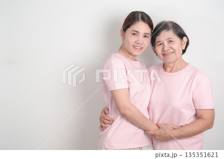 Couple woman with pink Shirt for Pink October Breast Cancer Awareness month, May Women Health, women rights, Empowerment, March International Women day, February Valentine, May International Mother 135351621