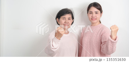 Couple woman with pink Shirt for Pink October Breast Cancer Awareness month, May Women Health, women rights, Empowerment, March International Women day, February Valentine, May International Mother 135351630