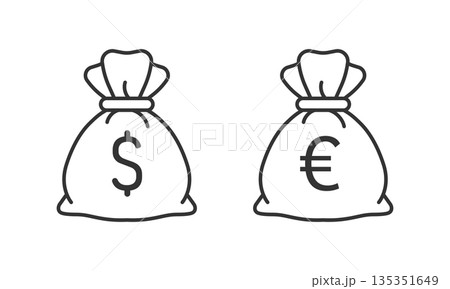 Money bag icon in flat style. Moneybag vector illustration on isolated background. Coin sack sign business concept. 135351649