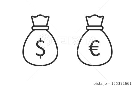 Money bag icon in flat style. Moneybag vector illustration on isolated background. Coin sack sign business concept. 135351661