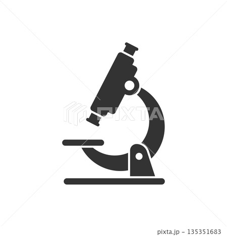 Microscope icon in flat style. Laboratory magnifier vector illustration on isolated background. Biology instrument sign business concept. 135351683
