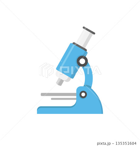 Microscope icon in flat style. Laboratory magnifier vector illustration on isolated background. Biology instrument sign business concept. 135351684