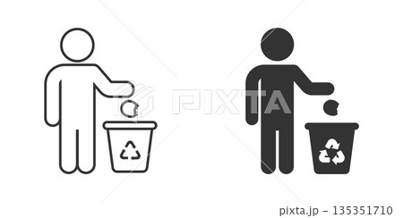 Garbage bin with people icon in flat style. Recycle vector illustration on white isolated background. Trash basket sign business concept. Garbage bin with people icon in flat style. Recycle vector illustration on white isolated background. Trash basket sign business concept. 135351710