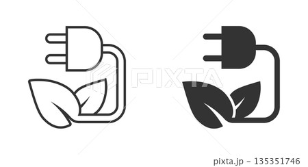 Eco energy icon in flat style. Leaf plug vector illustration on white isolated background. Electrician sign business concept. Eco energy icon in flat style. Leaf plug vector illustration on white isolated background. Electrician sign business concept. 135351746