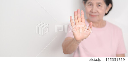 Elderly woman with pink Shirt for Pink October Breast Cancer Awareness month, May Women Health, women rights, Empowerment, March International Women day, February Valentine, May International Mother 135351759