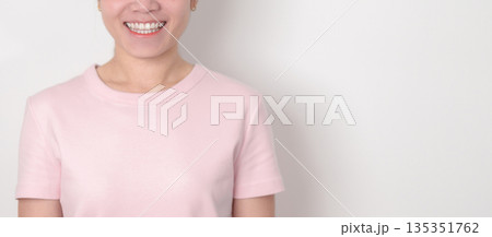 Adult woman with pink Shirt for Pink October Breast Cancer Awareness month, May Women Health, women rights, Empowerment, March International Women day, February Valentine, May International Mother 135351762