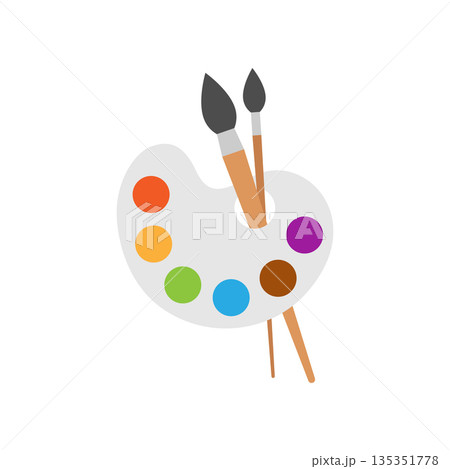 Artist's palette in flat style. Painter's tools vector illustration on isolated background. Drawing equipment sign business concept. Artist's palette in flat style. Painter's tools vector illustration on isolated background. Drawing equipment sign business concept. 135351778
