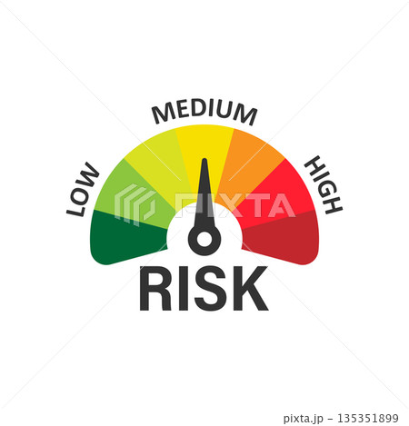 Risk meter icon in flat style. Rating indicator vector illustration on white isolated background. Fuel level sign business concept. Risk meter icon in flat style. Rating indicator vector illustration on white isolated background. Fuel level sign business concept. 135351899