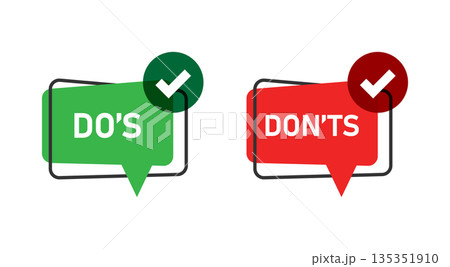 Do and Don't icon in flat style. Yes, no vector illustration on white isolated background. Positive, negative sign business concept. Do and Don't icon in flat style. Yes, no vector illustration on white isolated background. Positive, negative sign business concept. 135351910