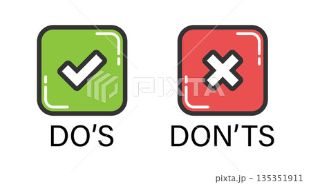 Do and Don't icon in flat style. Yes, no vector illustration on white isolated background. Positive, negative sign business concept. Do and Don't icon in flat style. Yes, no vector illustration on white isolated background. Positive, negative sign business concept. 135351911