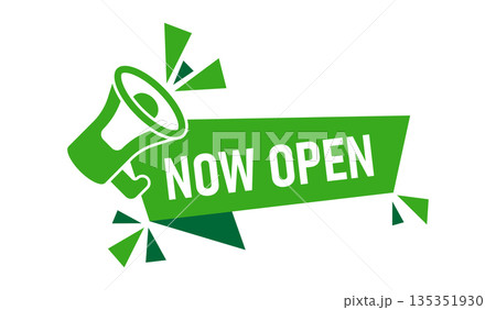 Now open notice icon in flat style. Schedule label with megaphone vector illustration on white isolated background. Come bullhorn sign business concept. Now open notice icon in flat style. Schedule label with megaphone vector illustration on white isolated background. Come bullhorn sign business concept. 135351930
