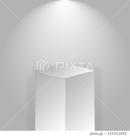 Spotlight illuminates pedestal icon in flat style. Museum stages vector illustration on white isolated background. Gallery platform sign business concept. Spotlight illuminates pedestal icon in flat style. Museum stages vector illustration on white isolated background. Gallery platform sign business concept. 135351935