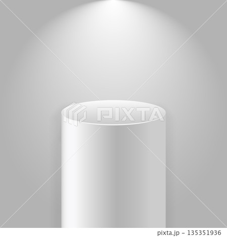 Spotlight illuminates pedestal icon in flat style. Museum stages vector illustration on white isolated background. Gallery platform sign business concept. 135351936