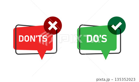 Do and Don't icon in flat style. Yes, no vector illustration on white isolated background. Positive, negative sign business concept. 135352023