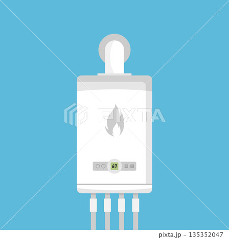 Gas boiler icon in flat style. Heater vector illustration on isolated background. Boiling sign business concept. 135352047