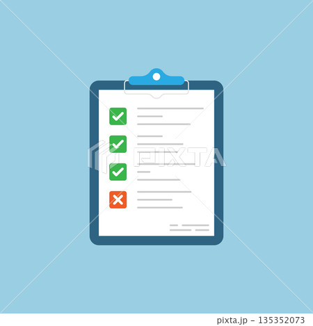 Checklist document icon in flat style. Report approval vector illustration on isolated background. Paper sheet sign business concept. 135352073