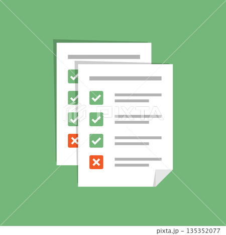 Checklist document icon in flat style. Report approval vector illustration on isolated background. Paper sheet sign business concept. Checklist document icon in flat style. Report approval vector illustration on isolated background. Paper sheet sign business concept. 135352077
